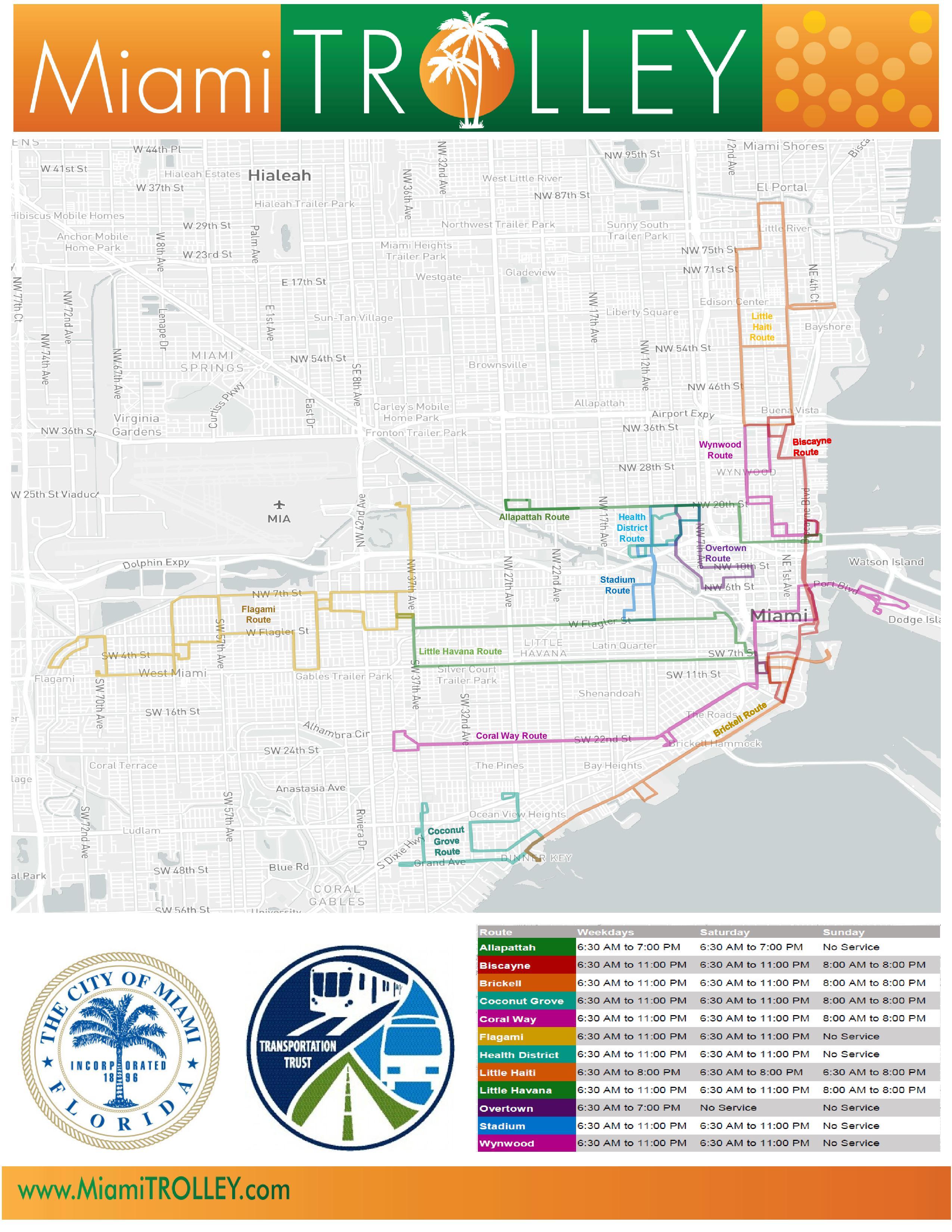 Plan et carte de bus de Miami routes et stations des autobus de Miami