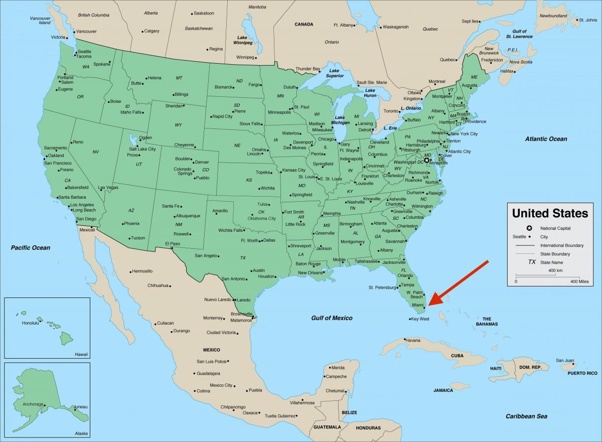 Ville de Miami sur la carte de Florida - USA