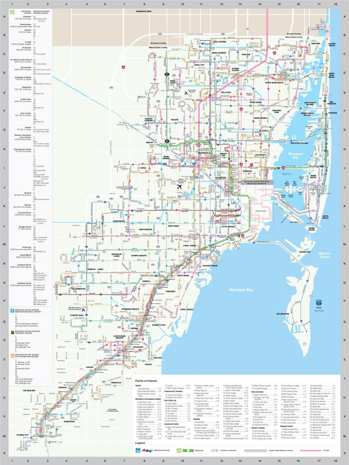 Plan des stations bus de Miami