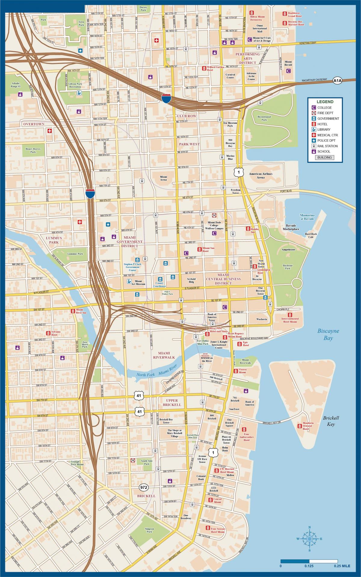 Plan du centre ville de Miami