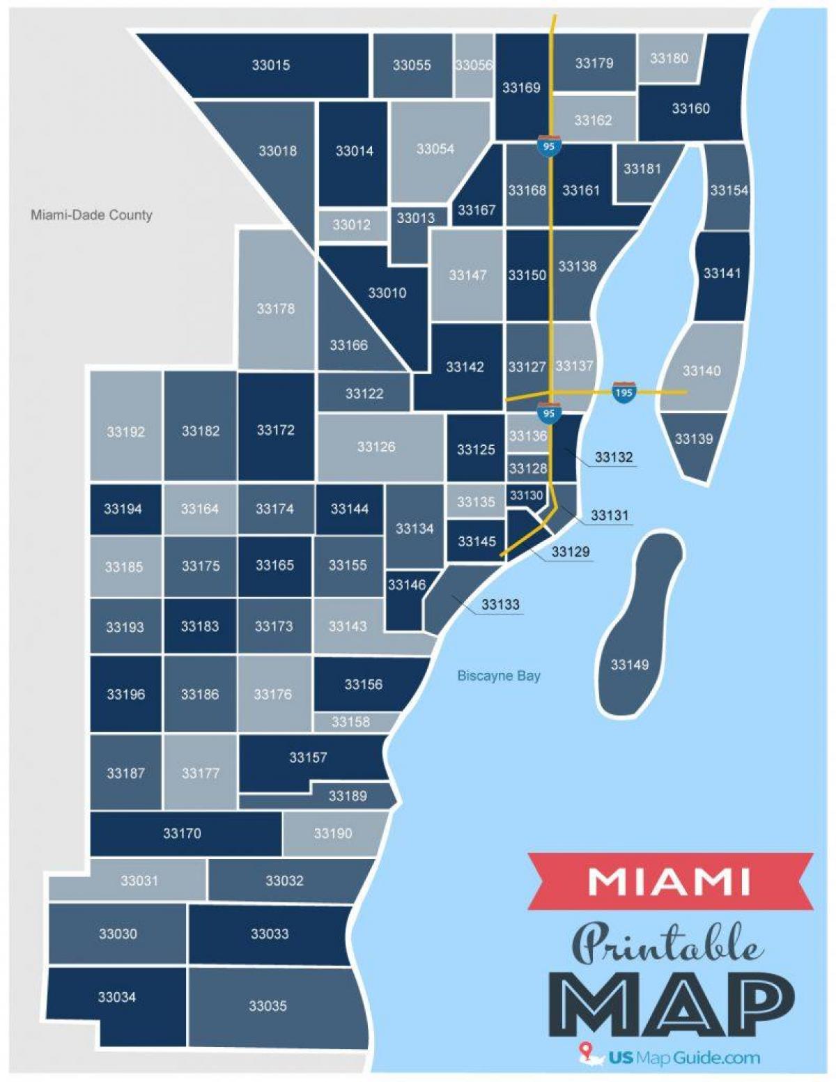 Plan des codes postaux de Miami